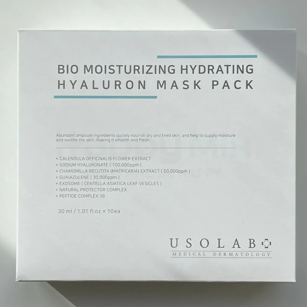 Купити Зволожувальна та заспокійлива маска для обличчя USOLAB Bio Moisturizing Hydrating Hyaluron Mask Pack, 10 шт USOLAB